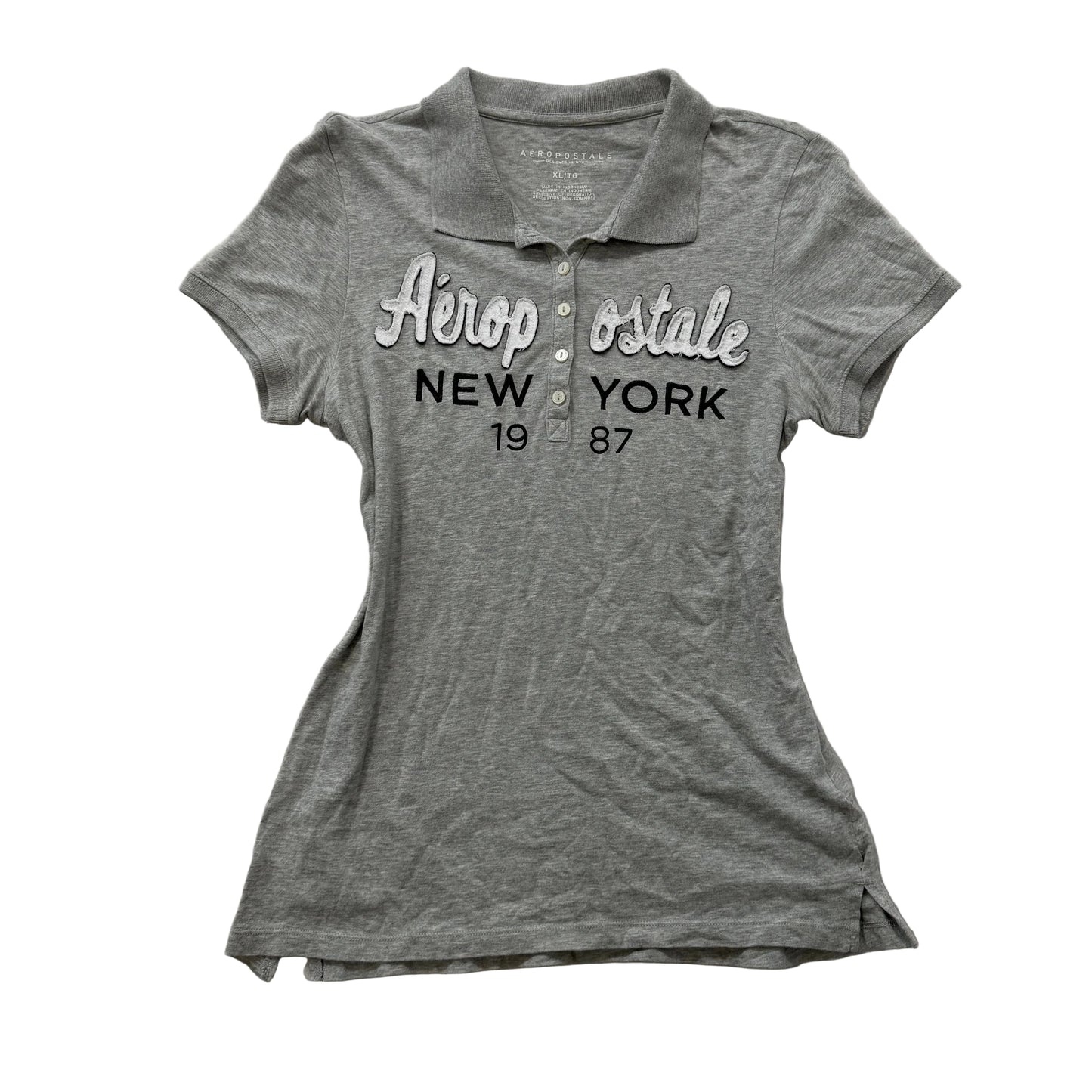 .Aeropostale New York 1987 Women Gray Graphic Polo Shirt Retro Streetwear Size XL