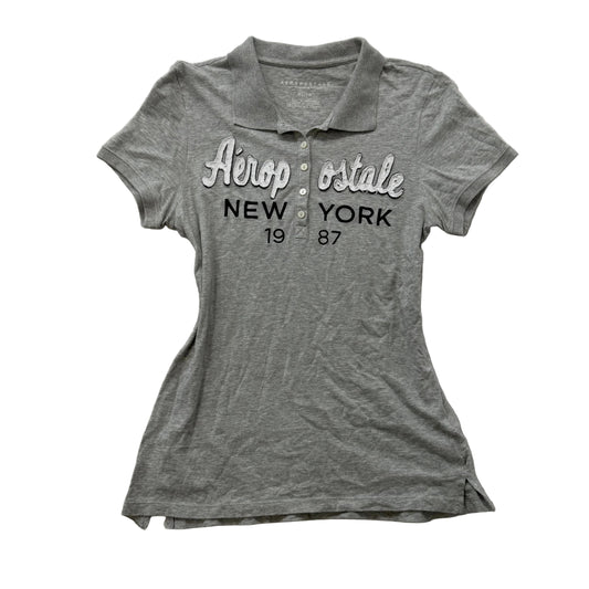 .Aeropostale New York 1987 Women Gray Graphic Polo Shirt Retro Streetwear Size XL