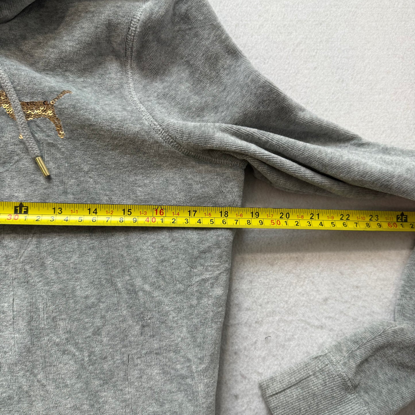 PINK Victoria's Secret Women's Gray Velour Hoodie Fur Lined Sequins Logo Size S