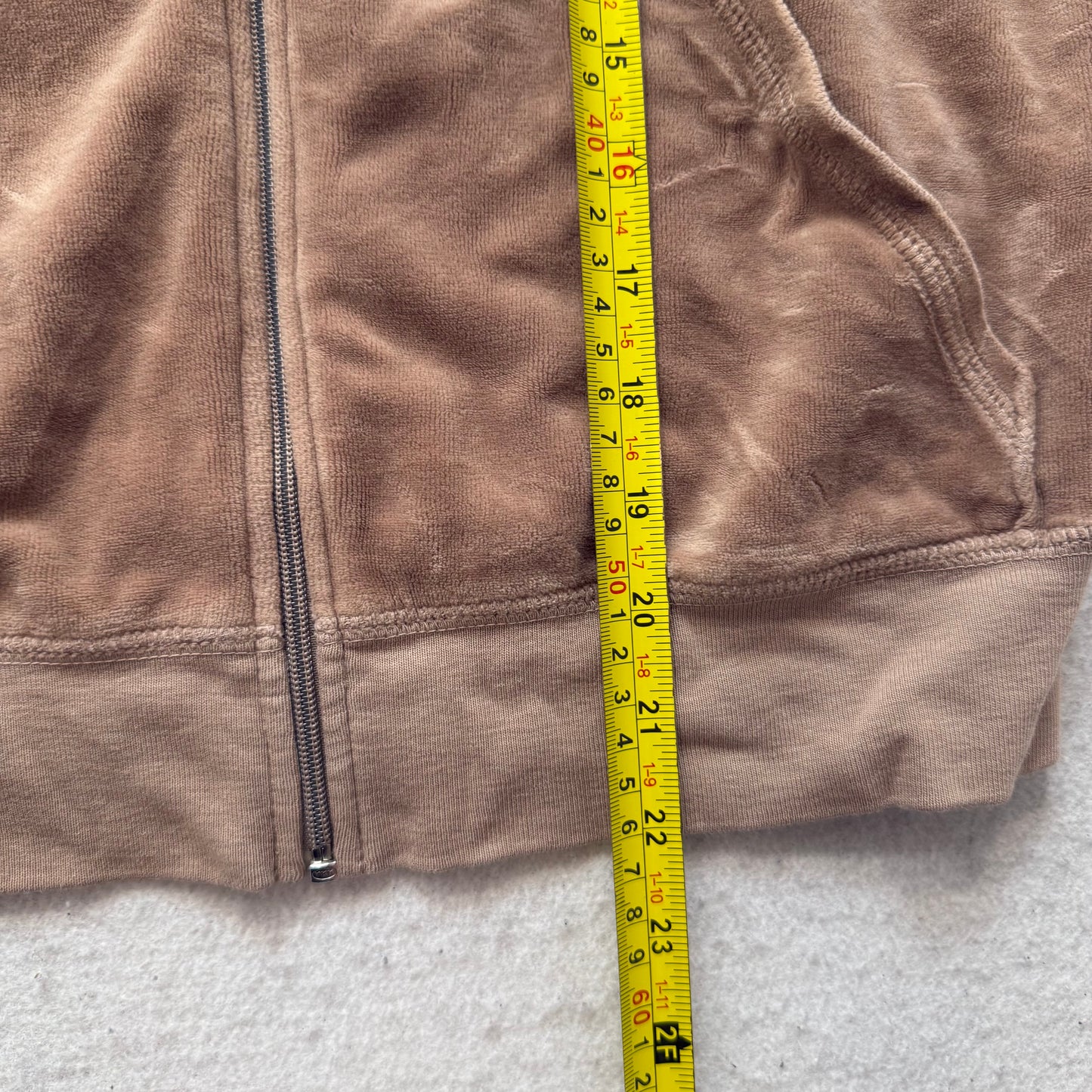 Vintage Juicy Couture Women's Camel Velour Full Zip Track Jacket Pockets Size L