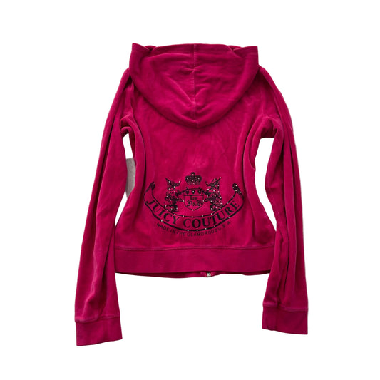 Juicy Couture Women's Raspberry Velour Zip Up Hoodie Rhinestones Logo Y2K Size M