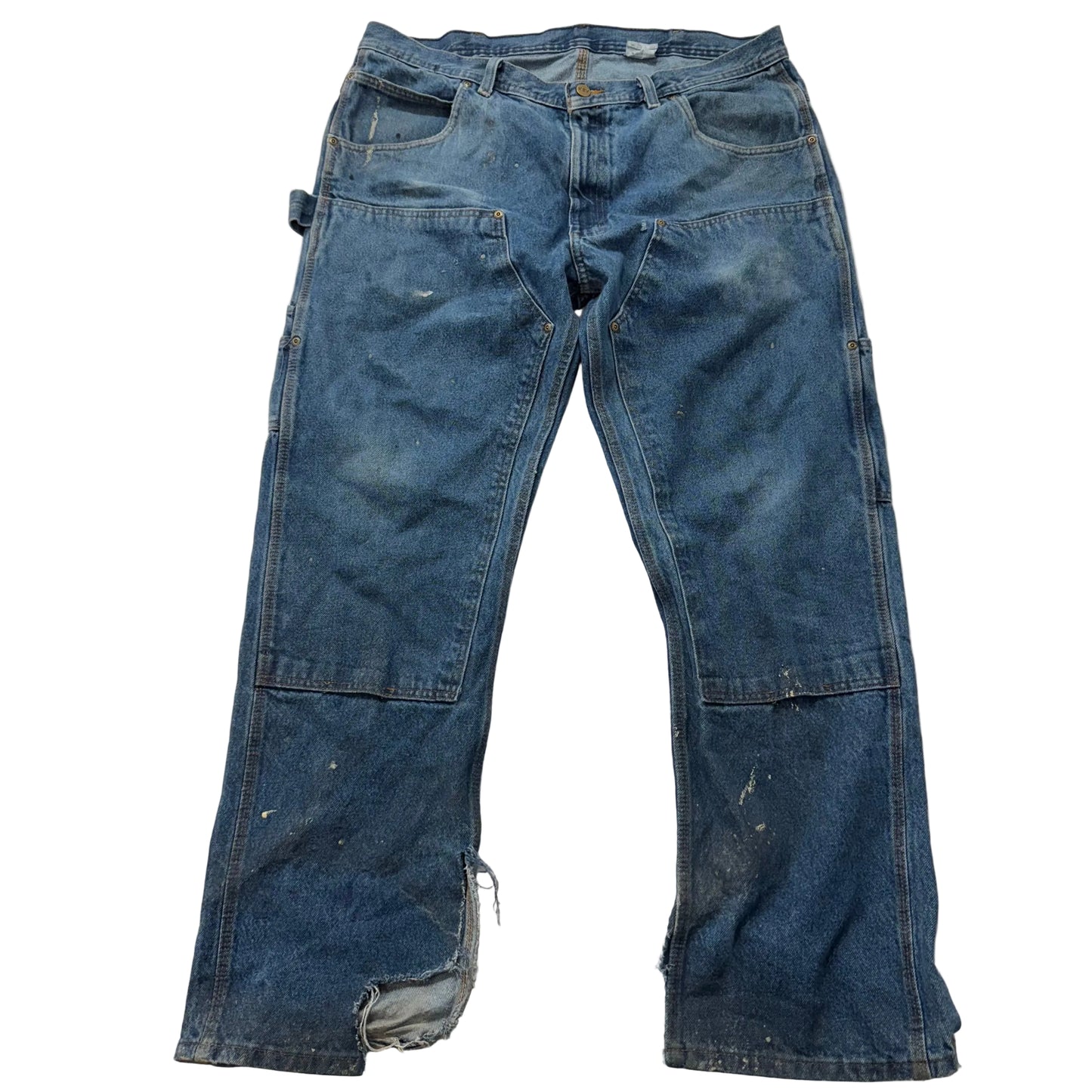 Key Men's Dark Wash Blue Denim Double Knee Carpenter Jeans Hammer Loop Size 38
