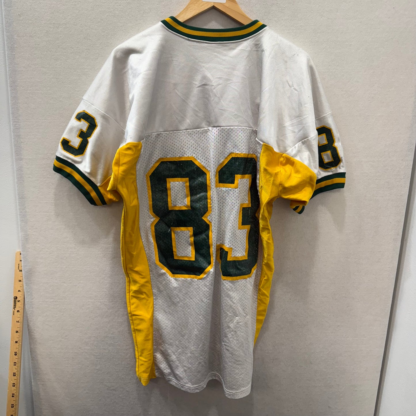 Russell Athletic White Green Yellow Football Jersey 83 Mesh Made in USA Size L
