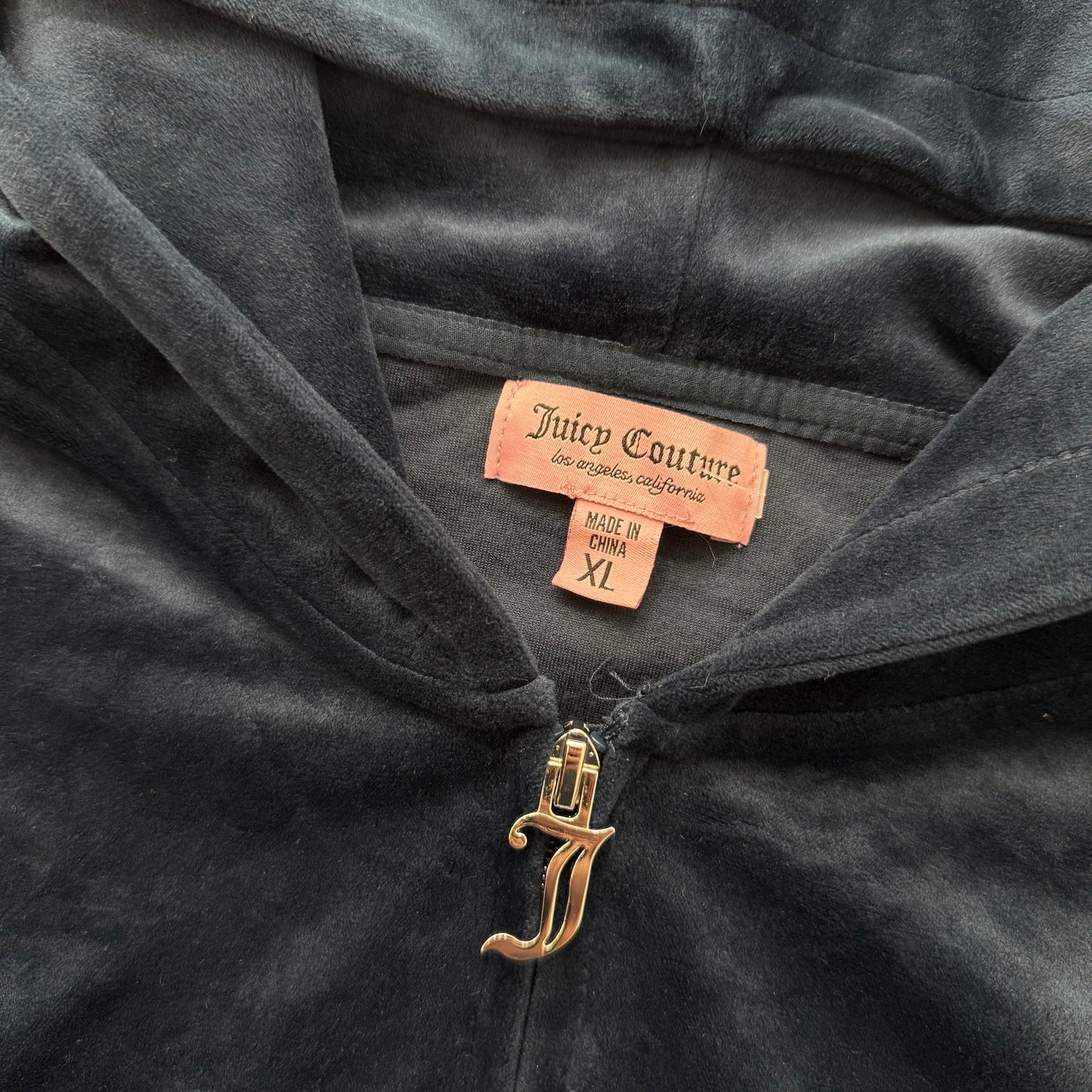 Juicy Couture Women's Navy Velour Zip Up Cropped Hoodie Rhinestones Logo Size XL