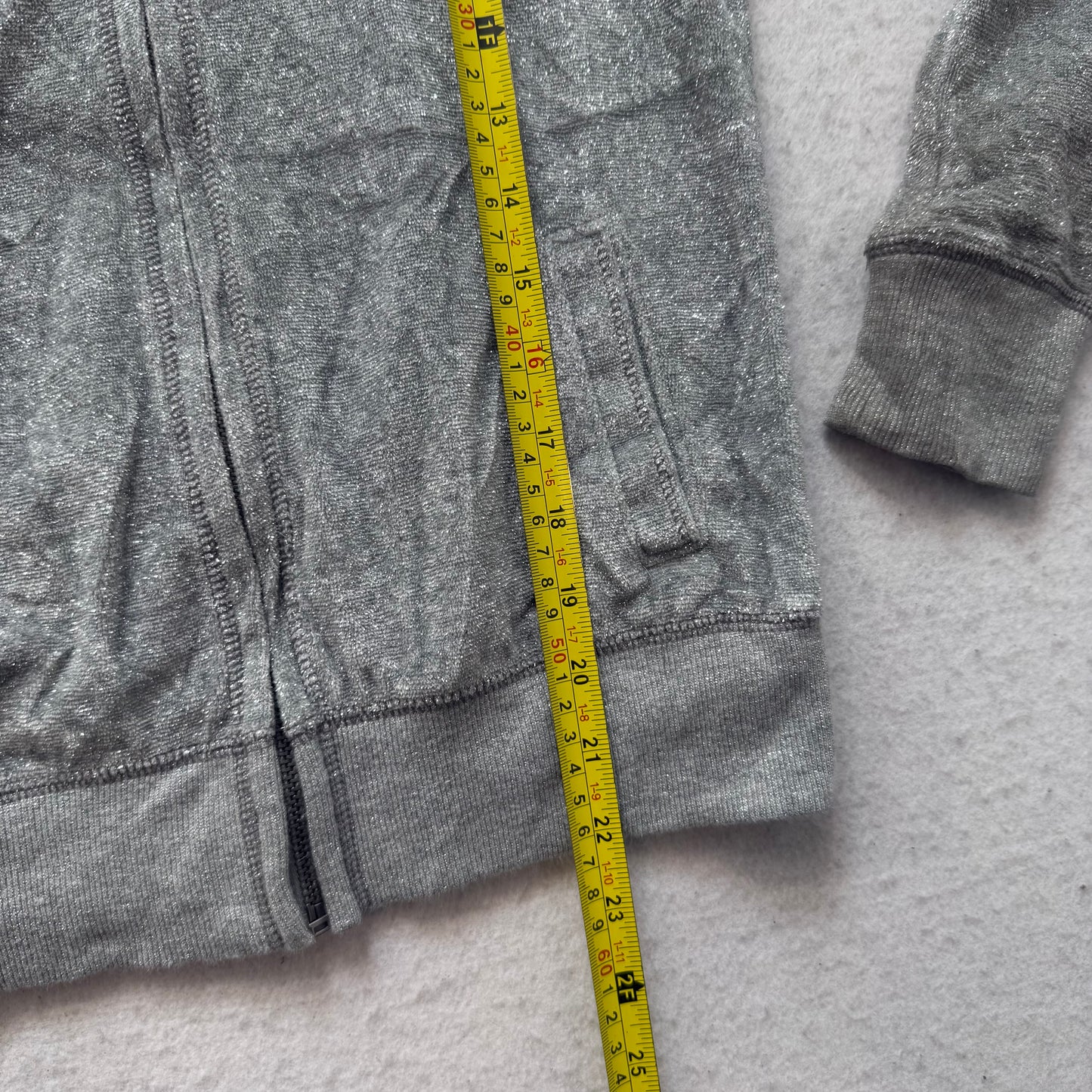 Victoria's Secret PINK Women's Gray Velour Zip-Up Hoodie Heart Sequin Size XS