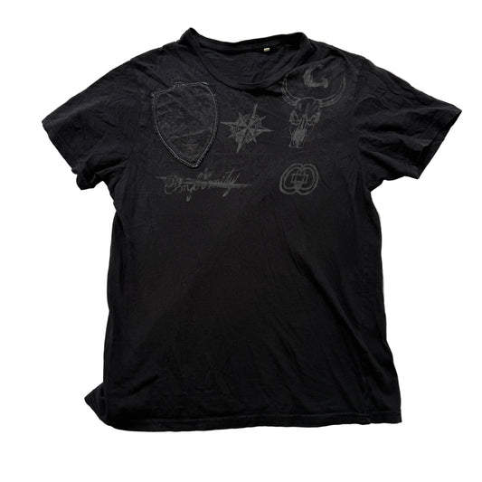 Men's Black Bull Skull, Compass & Shield Patch Graphic Short Sleeve T-Shirt