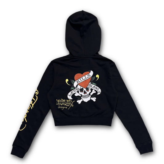 ED HARDY “LKS Skull” BLACK CROPPED ZIP UP HOODIE - Clean Curriculums 