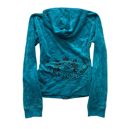 2003 Vtg Juicy Couture Scottie Dogs Womens Teal Velour Zip-Up Hoodie Y2k Size XL