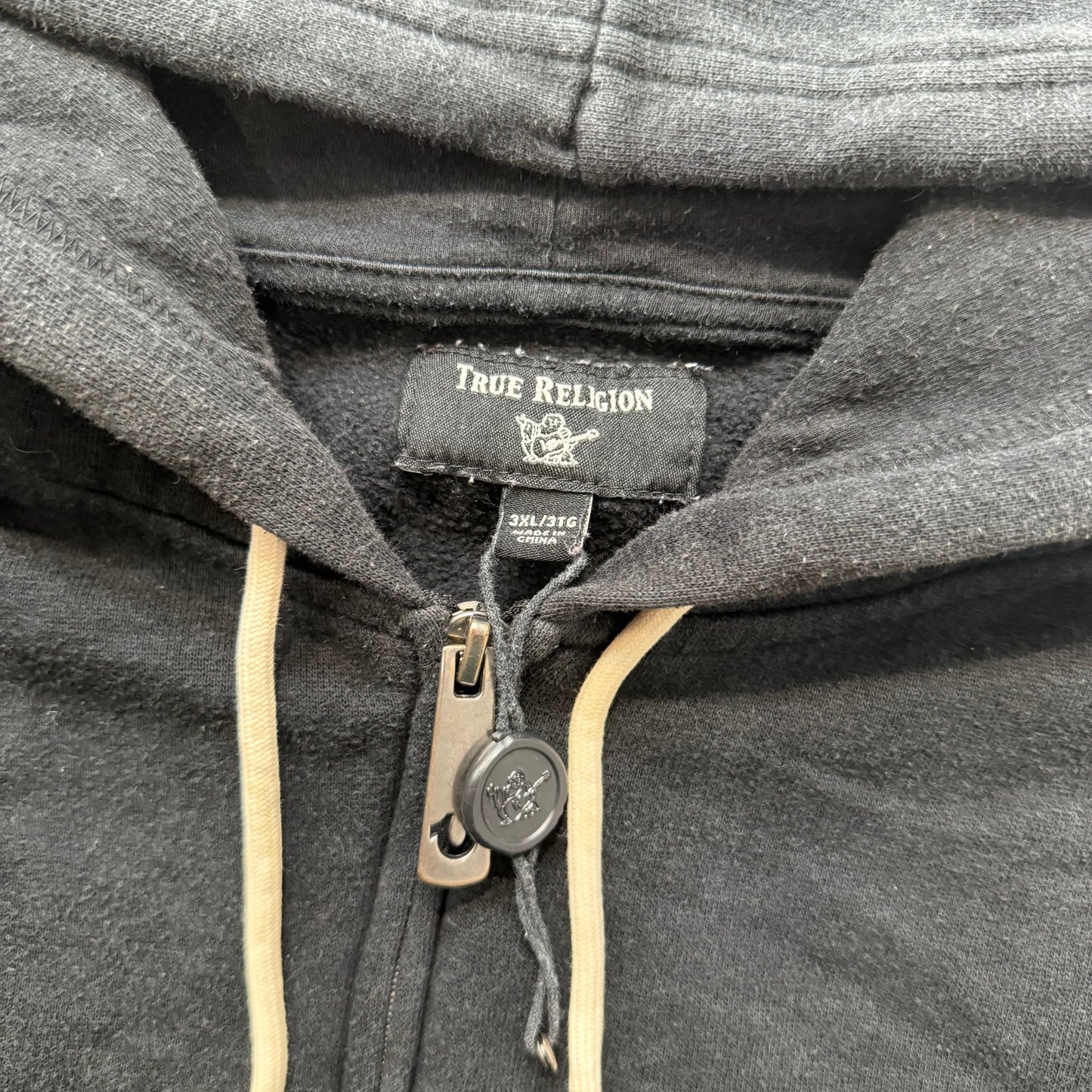 True Religion black full zip hoodie with drawstring and back design size 3XL