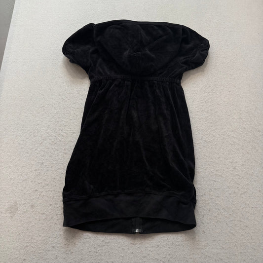 Juicy Couture Women's Black Velour Short Sleeve Hoodie Dress Pockets Size 8