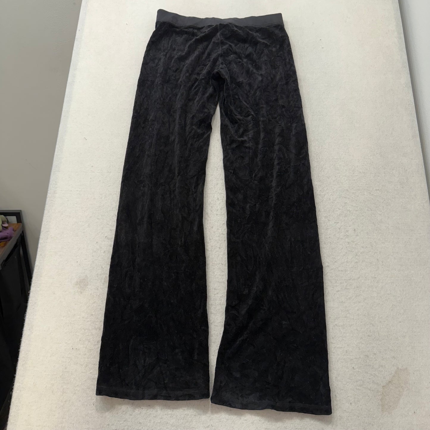 Vintage Juicy Couture Women's Black Velour Flared Track Pant Crown Logo Size S