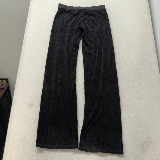 Vintage Juicy Couture Women's Black Velour Flared Track Pant Crown Logo Size S