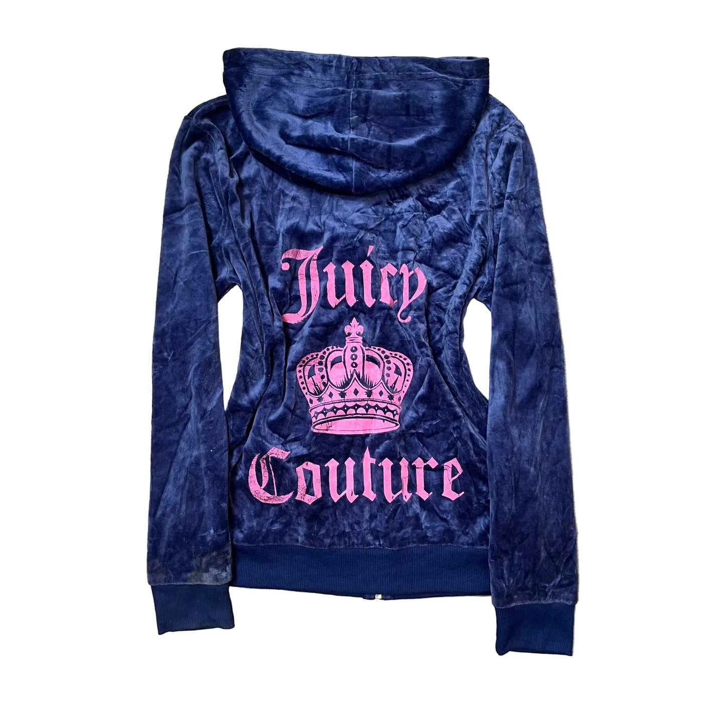 Juicy Couture Women's Dark Navy Blue Velour Full Zip Hoodie Graphic Logo Size M