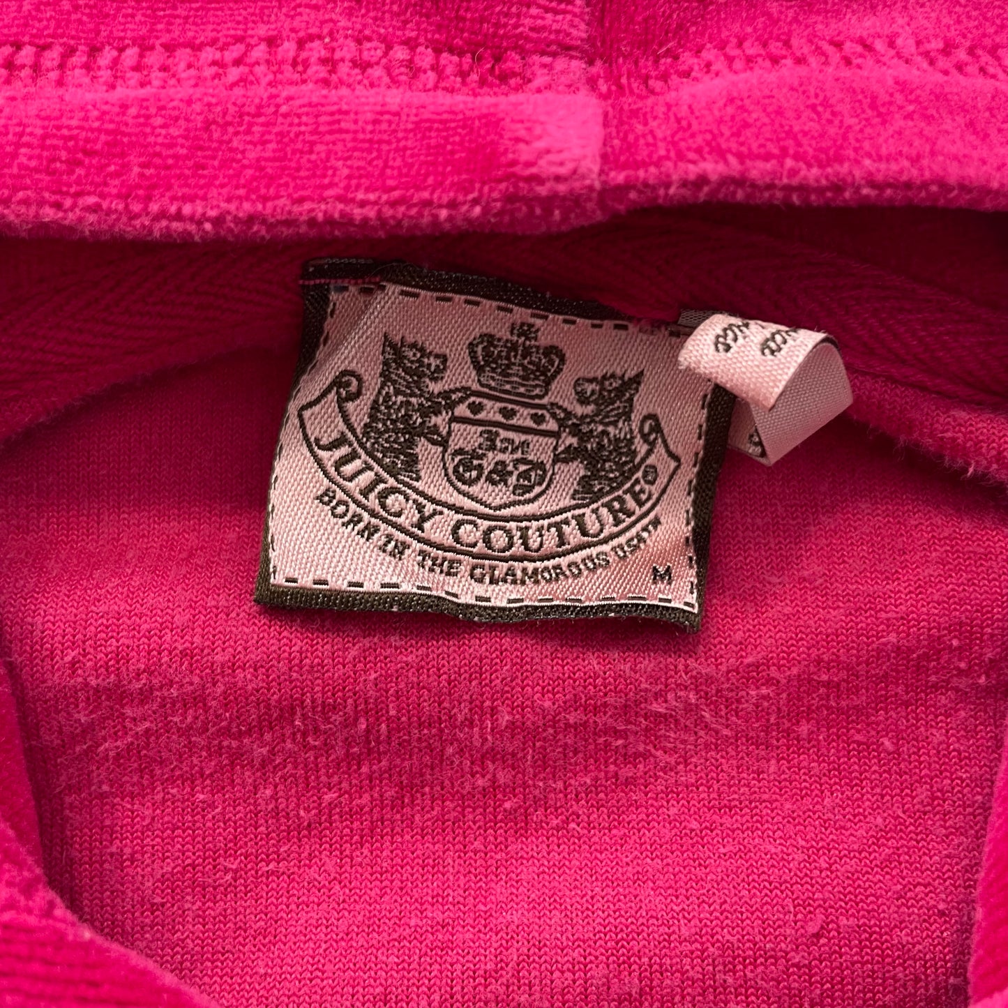 Juicy Couture Women's Raspberry Velour Zip Up Hoodie Rhinestones Logo Y2K Size M