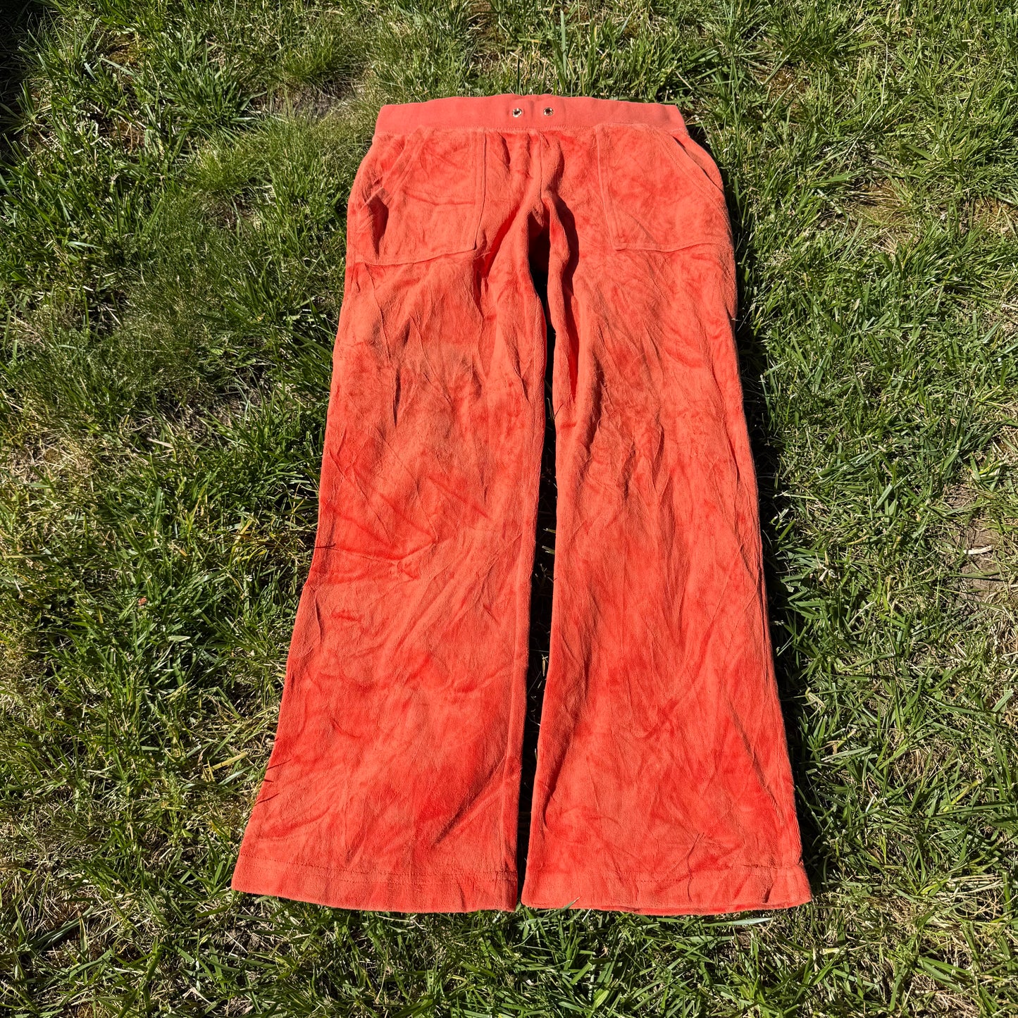 Juicy Couture Womens Coral Velour Flared Leg Track Pant Back Snap Pockets Size S