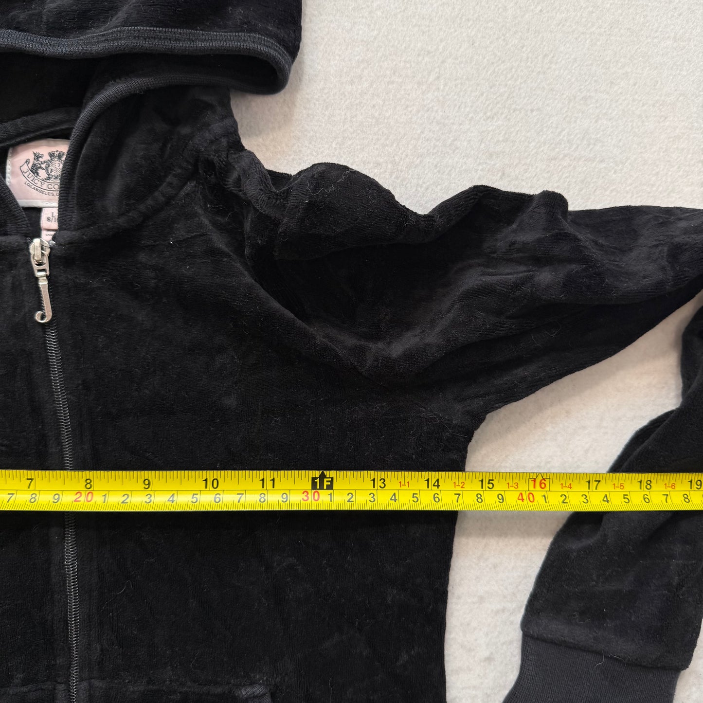 Juicy Couture Womens Black Velour Full Zip Hoodie Graphic Logo Loungewear Size L