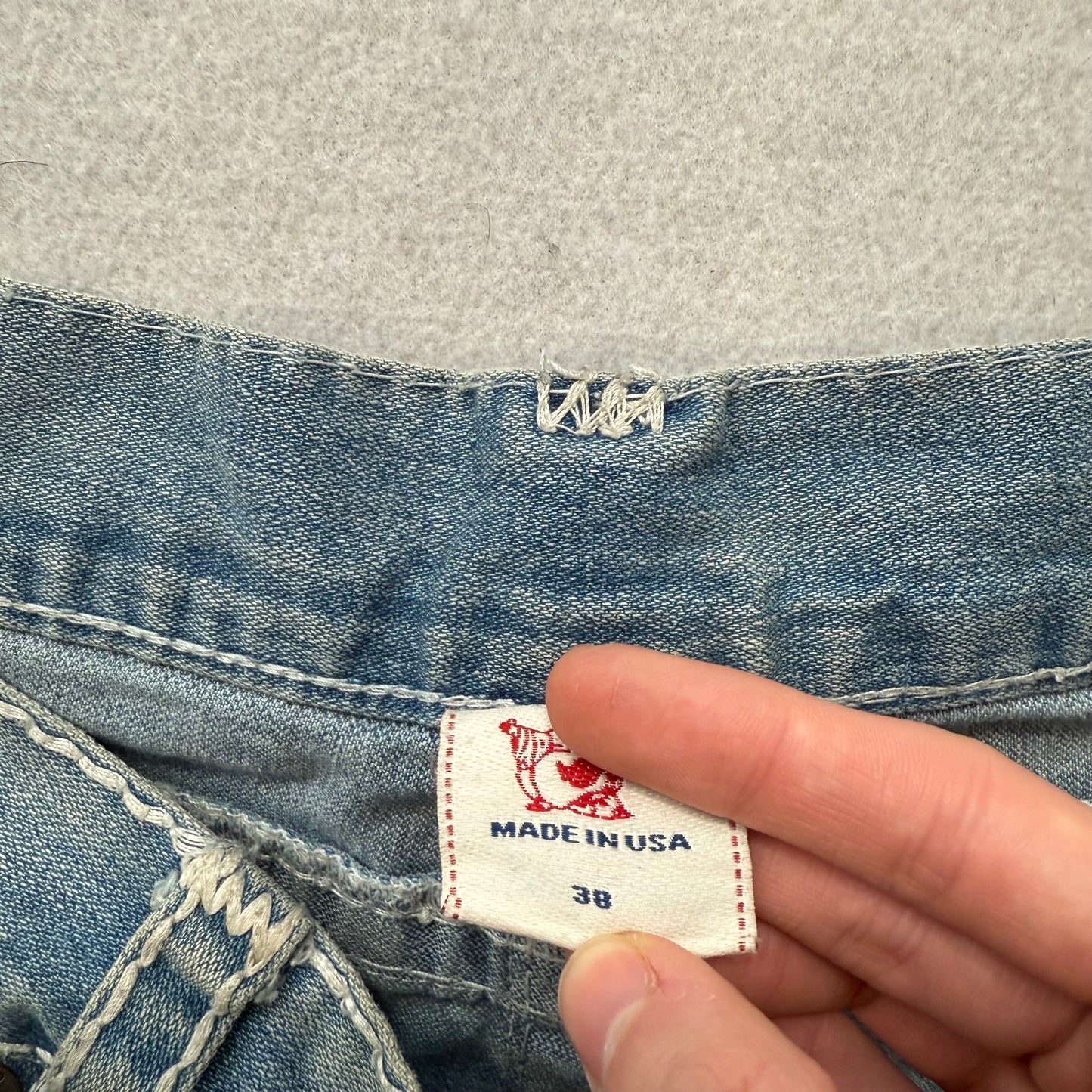 Rare True Religion Super T Ricky Men's Blue Straight Jeans Made In USA Size 38