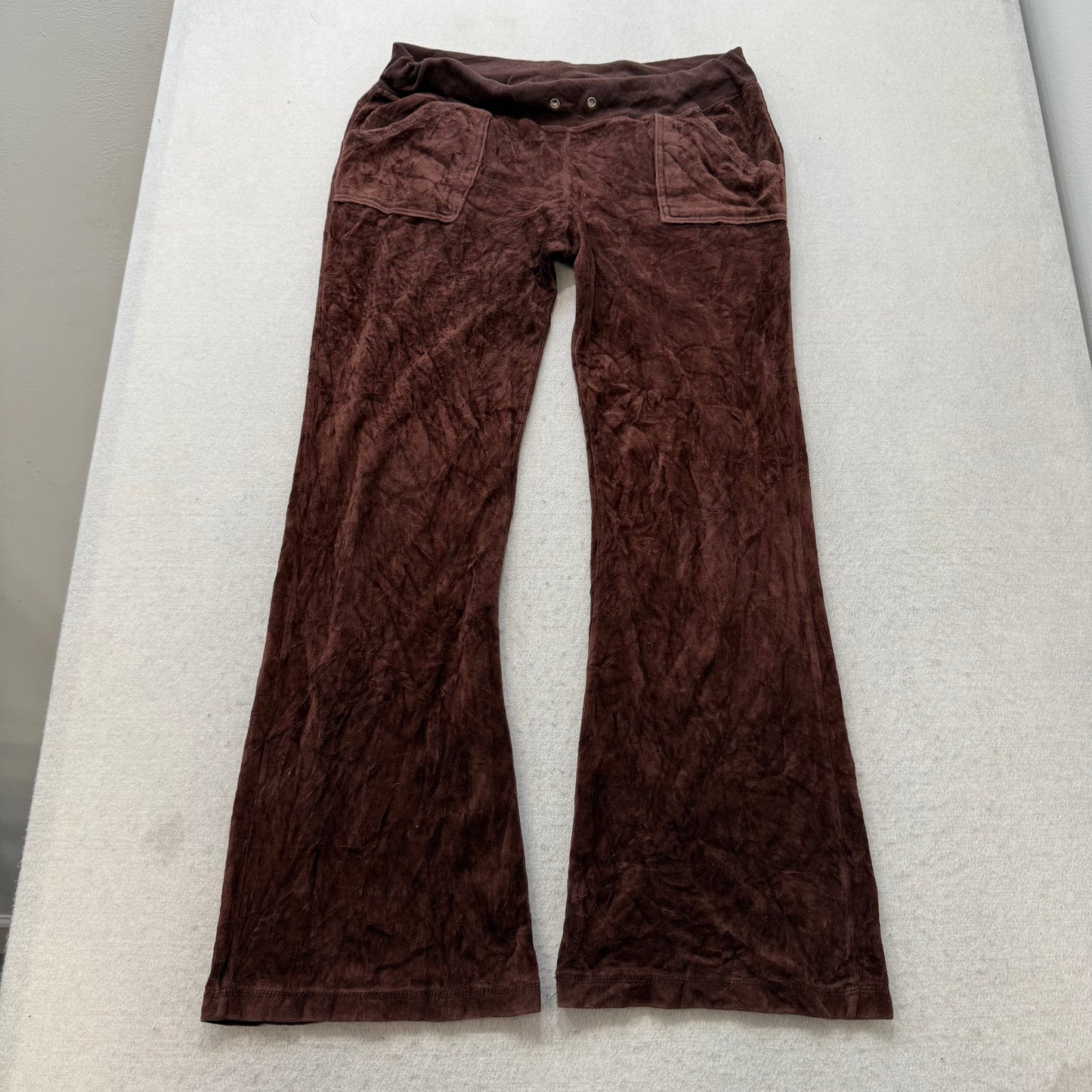 Vintage Juicy Couture Women's Brown Velour Flared Track Pant Flap Pockets Size L