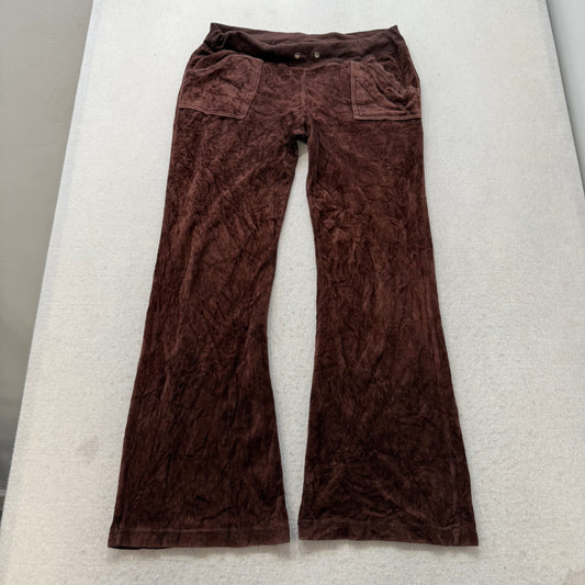 Vintage Juicy Couture Women's Brown Velour Flared Track Pant Flap Pockets Size L