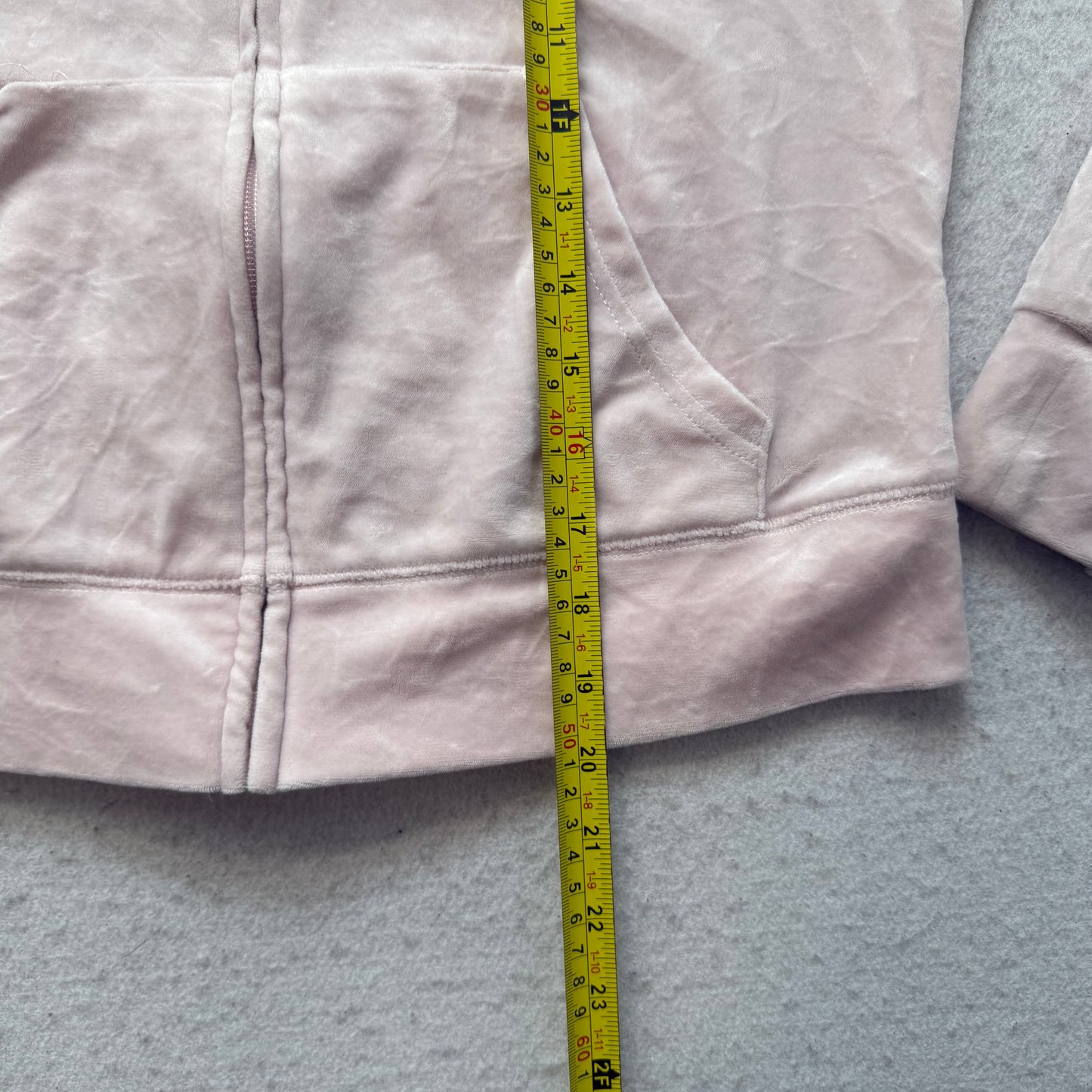 Juicy Couture Womens Light Pink Velour Zip-Up Hoodie Pockets Glitter Logo Size M
