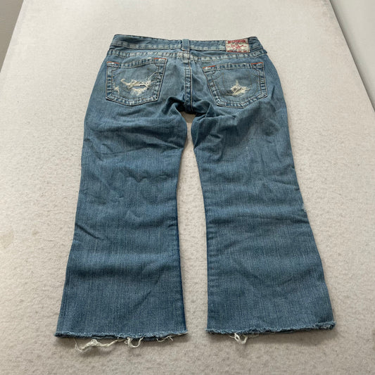 True Religion Bobby Women's Blue Denim Jeans Distressed Raw Hem USA Made Size 30