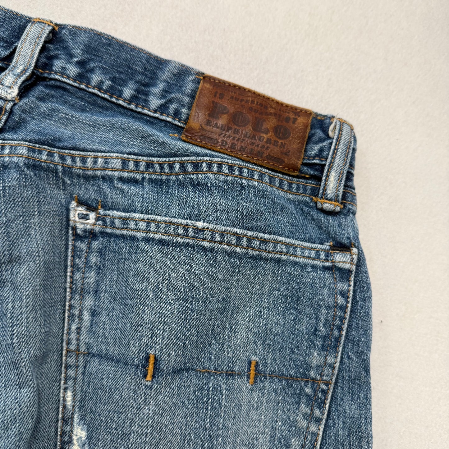 Polo Ralph Lauren Men's Medium Blue Denim Straight Leg Distressed Jeans Size 32
