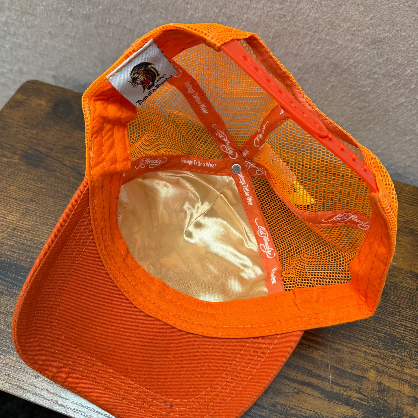 Ed Hardy Christian Audigier Love Kills Slowly Men Orange Embroidered Trucker Hat