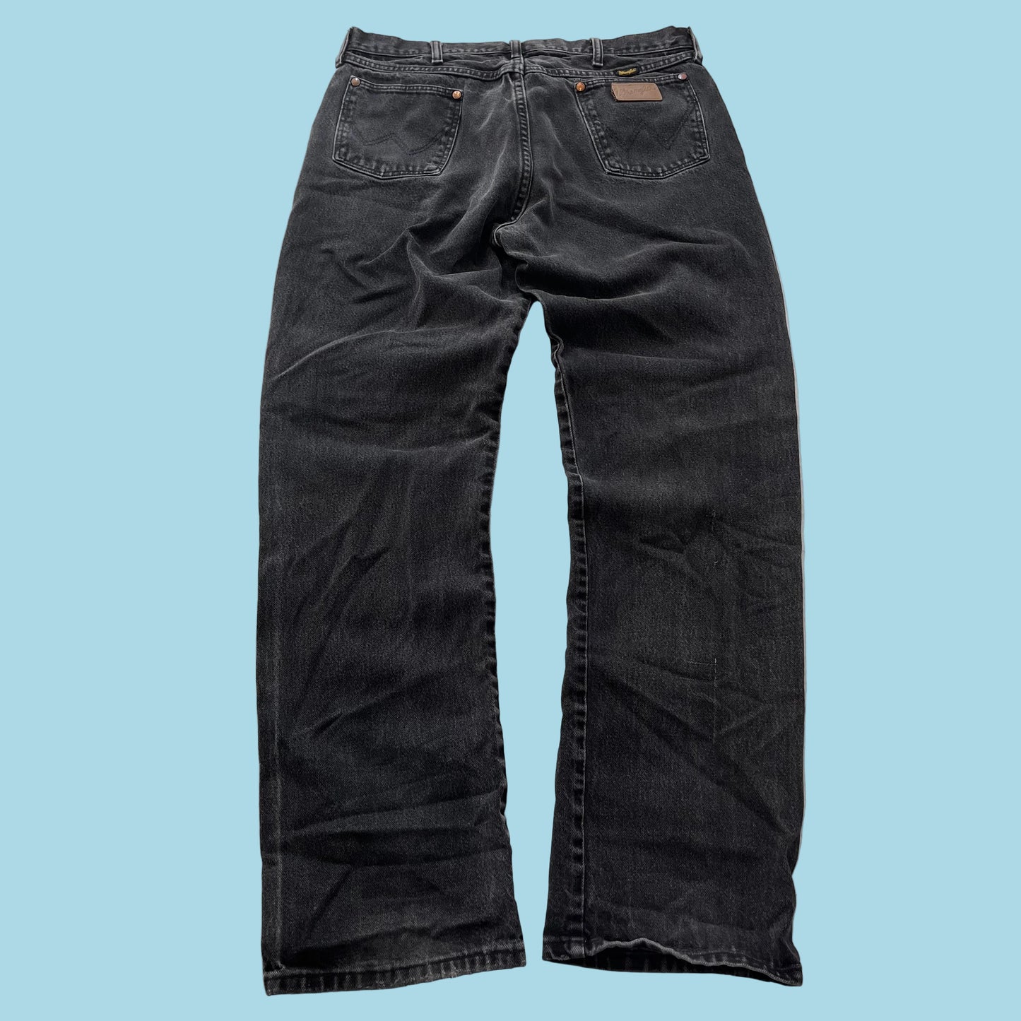 Wrangler Men's Faded Black Denim Work Jeans Zip Fly Relaxed Carpenter Size 17W
