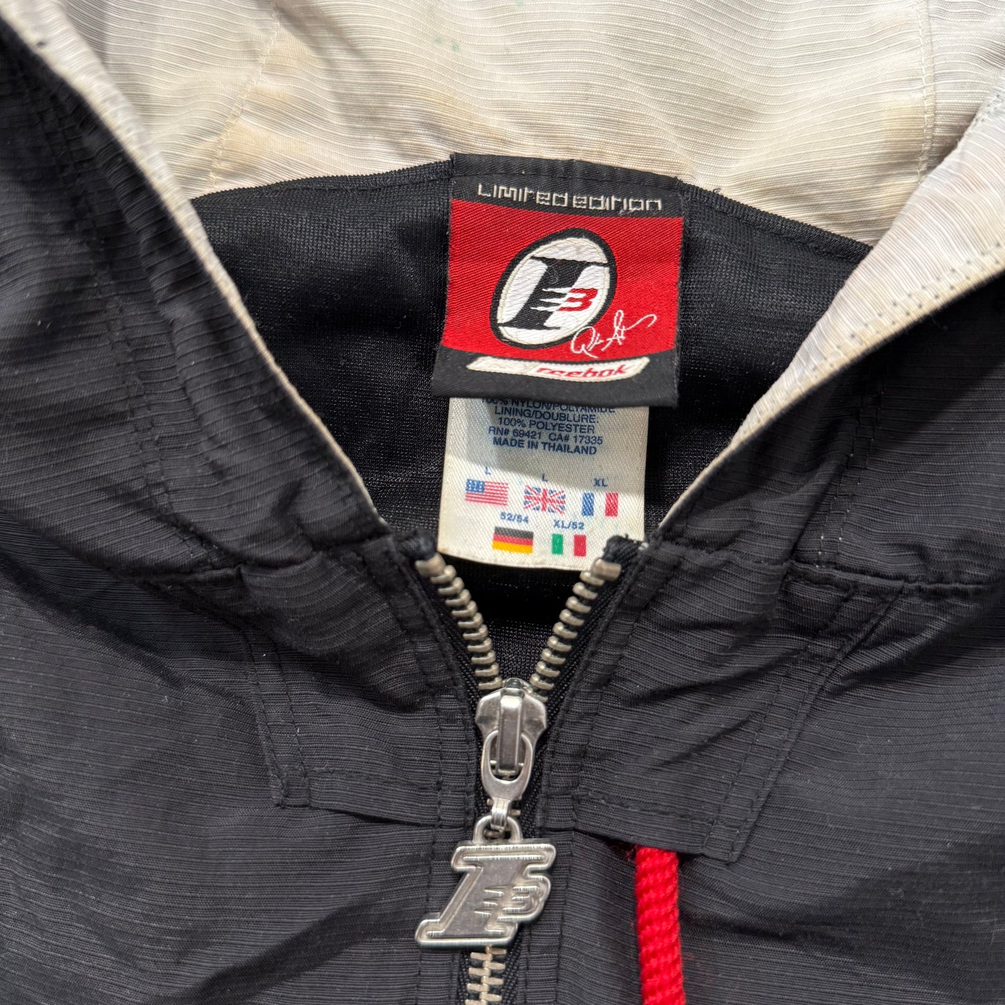 Reebok Allen Iverson Men's Black Polyester Anorak Windbreaker Jacket Logo Size L