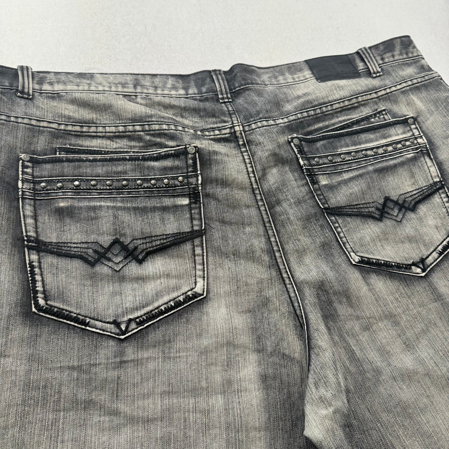 GS 115 Men's Gray Baggy Denim Shorts Streetwear Embroidered Pocket Y2K Size 50