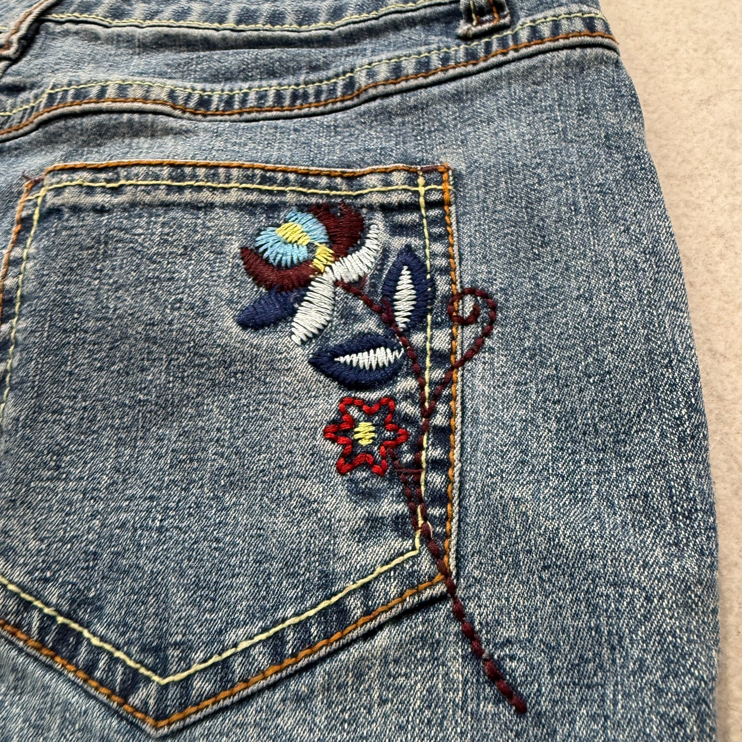 Faded Glory Women's Blue Denim Bootcut Jeans Stretch Embroidered Flower Size W29