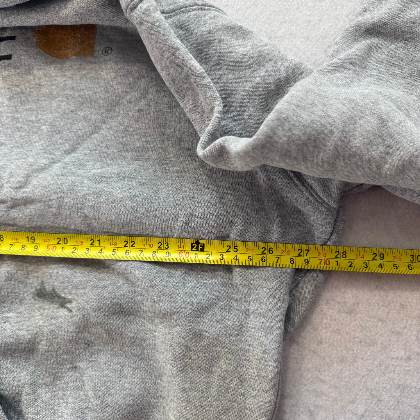 Carhartt Men's Heather Grey Pullover Hoodie Front Graphic Logo Workwear Size XL