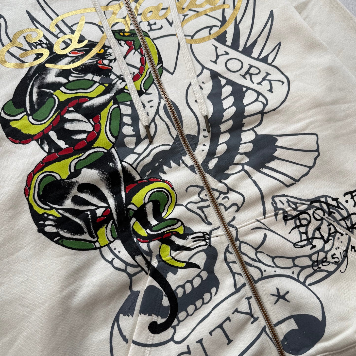 ED HARDY “Snake Panther” CREME ZIP UP HOODIE