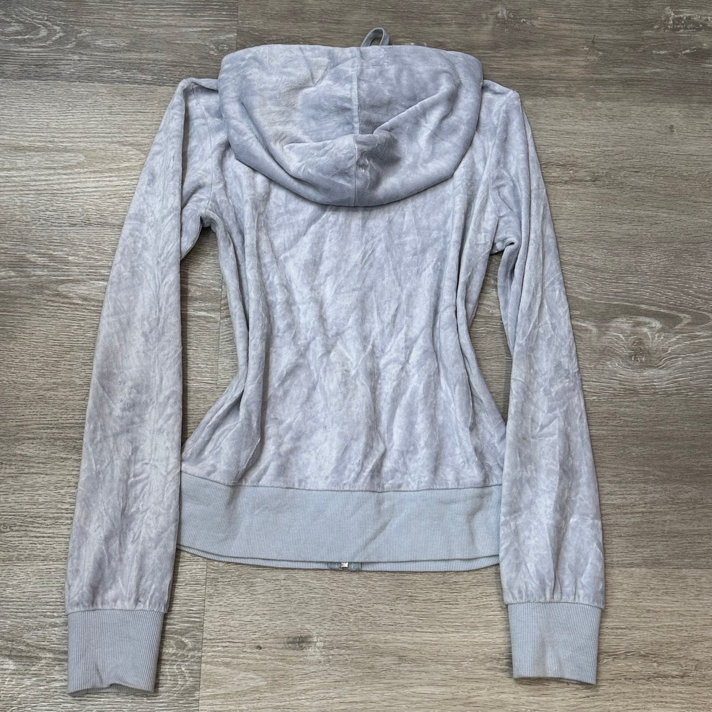 Vintage Juicy Couture Womens Ice Blue Velour Zip-Up Hoodie Drawstring Y2k Size S