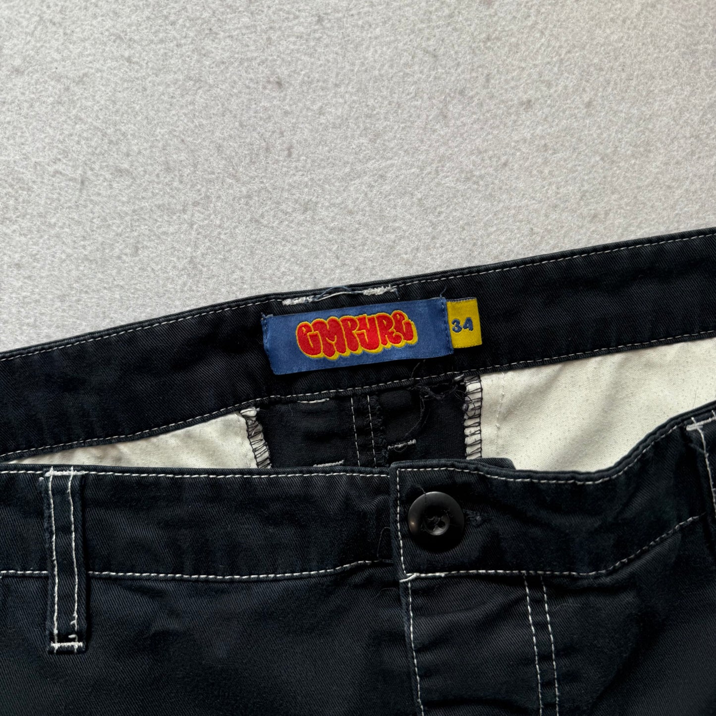 Empyre Men's Black Loose Fit Embroidered Cargo Skate Pants Streetwear Size 34