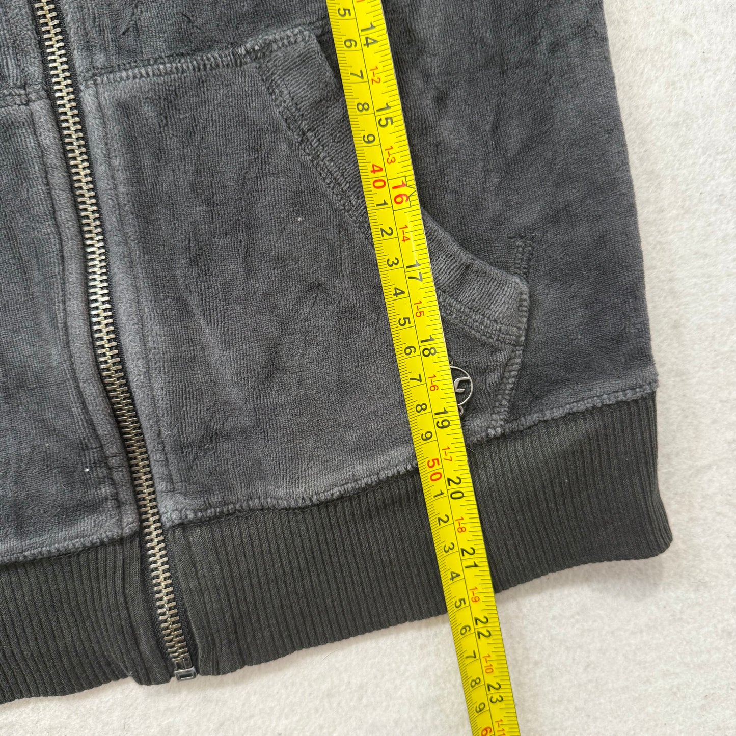 Hollister Women's Charcoal Velour Zip Up Hoodie Split Kangaroo Pockets Size XS