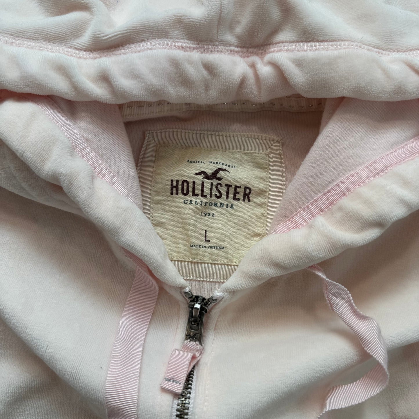 Hollister California Women's Baby Pink Velour Full Zip Hoodie Loungewear Size L