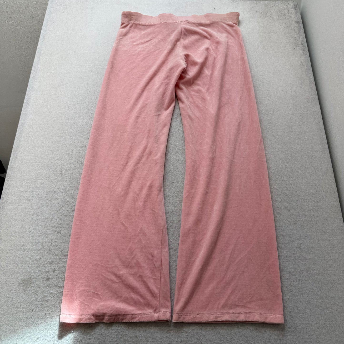 Vintage Juicy Couture Women Pink Velour Flared Track Pant Drawstring Logo Size S