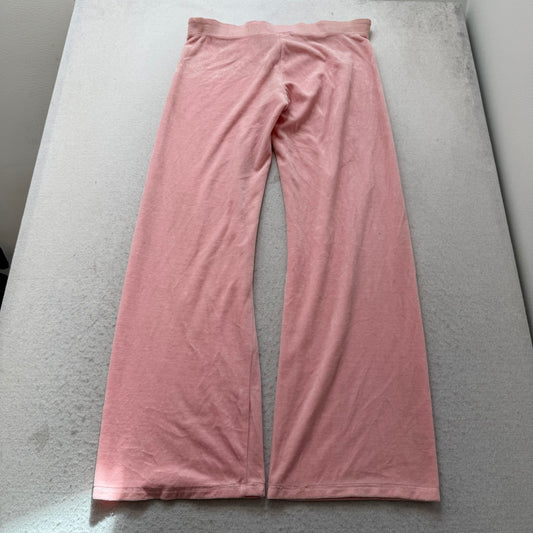 Vintage Juicy Couture Women Pink Velour Flared Track Pant Drawstring Logo Size S