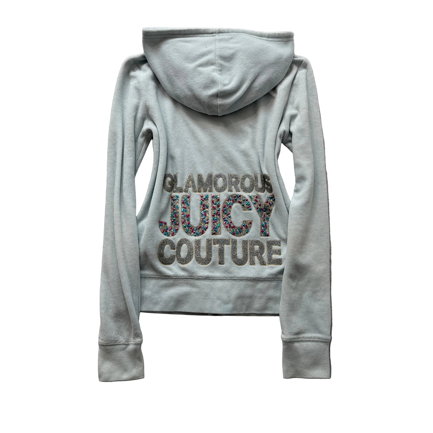 Juicy Couture Black Label Women's Grey Velour Zip-Up Hoodie Glitter Logo Size XS