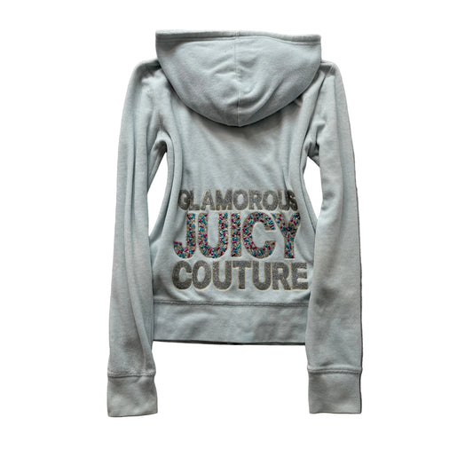 Juicy Couture Black Label Women's Grey Velour Zip-Up Hoodie Glitter Logo Size XS
