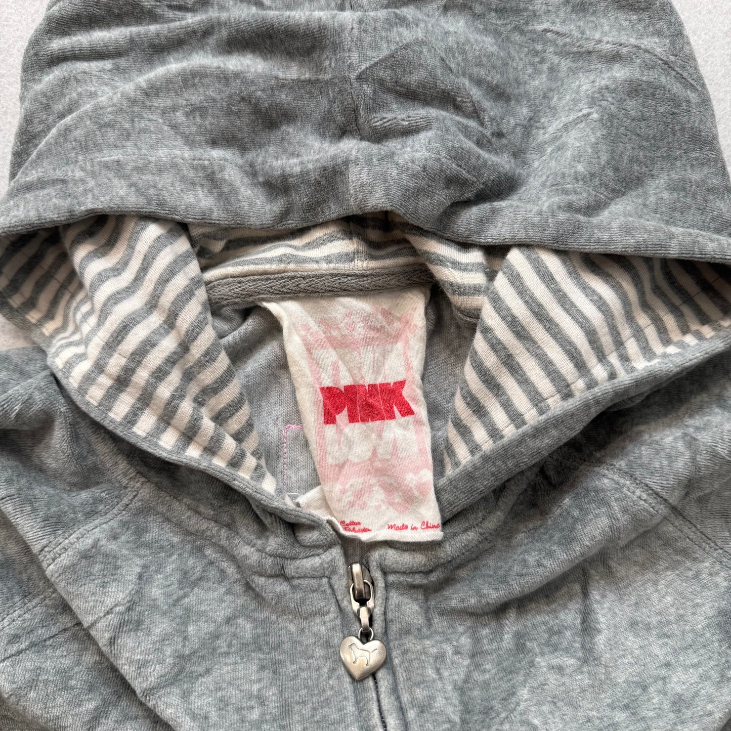 Vintage Victoria's Secret PINK Womens Grey Velour Zip-Up Hoodie Patchwork Size M