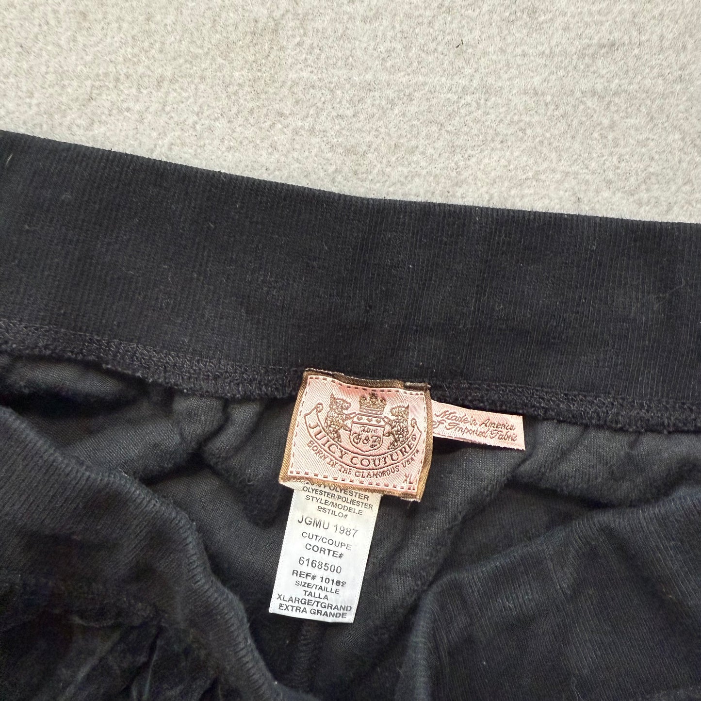 Juicy Couture Women's Black Velour Wide Leg Flare Track Pant Pockets Y2K Size XL