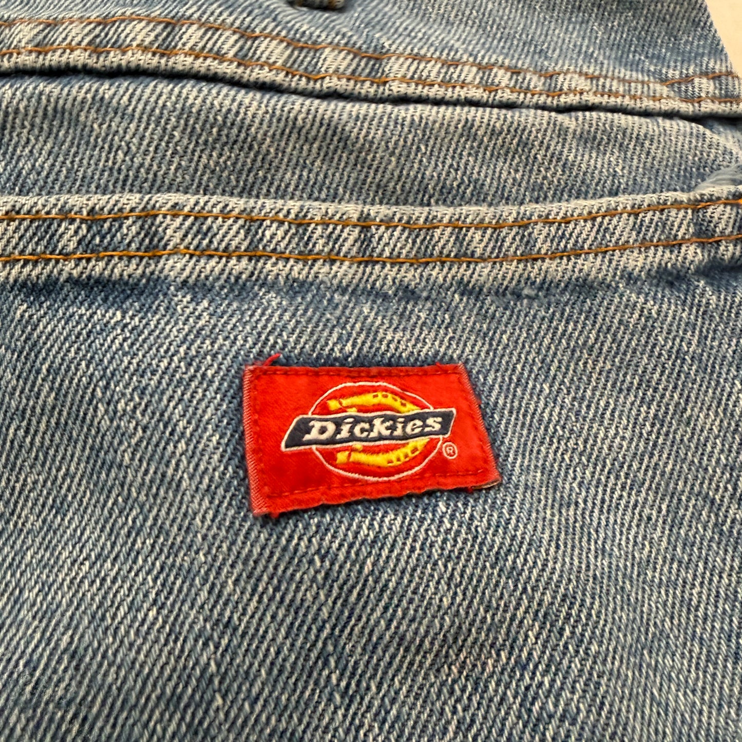 Dickies Men's Blue Straight Leg Denim Jeans Faded Distressed Workwear Size W35