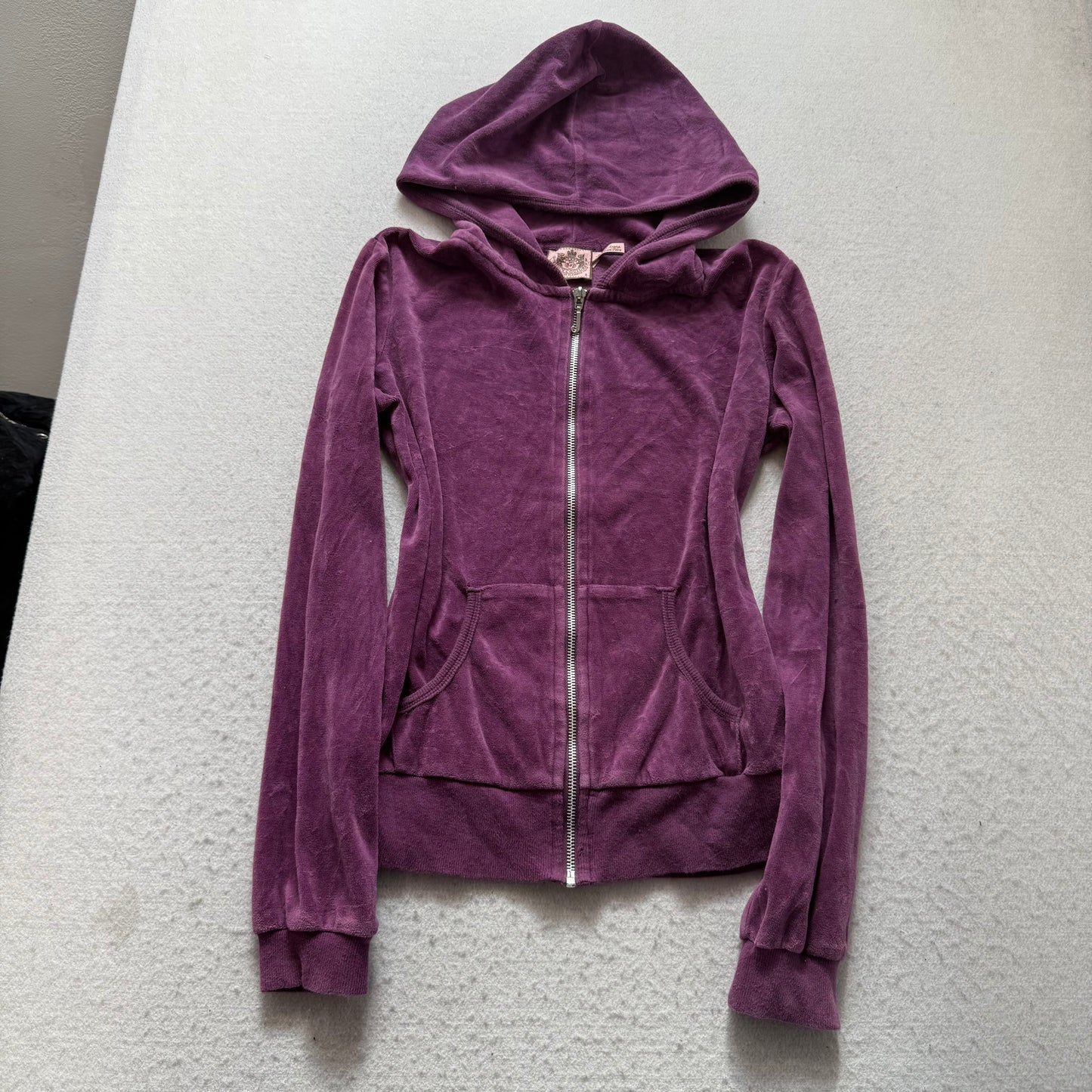 Vintage Juicy Couture Scottie Dogs Women's Deep Plum Velour Zip-Up Hoodie Size S