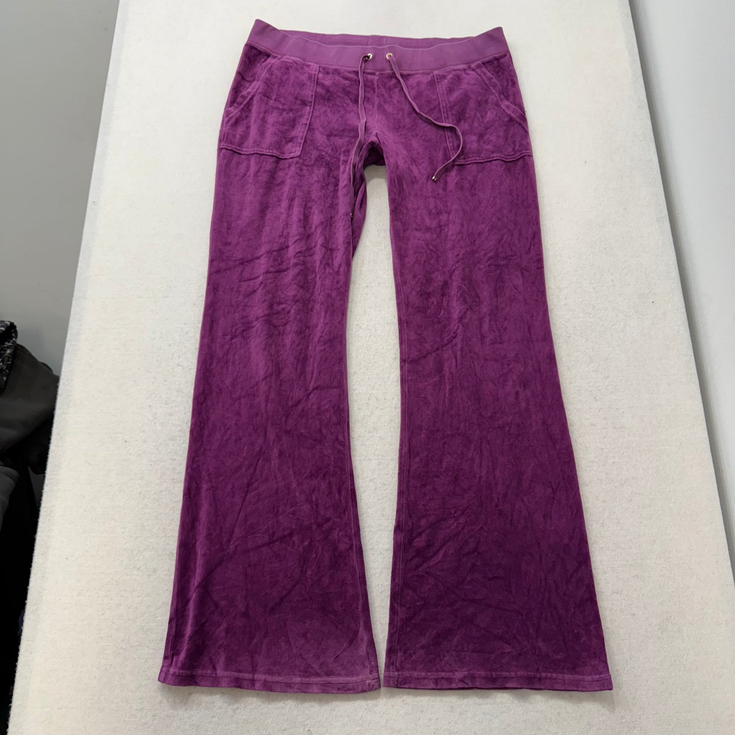 Juicy Couture Women's Plum Velour Flared Track Pant Button-Flap Pockets Size XL