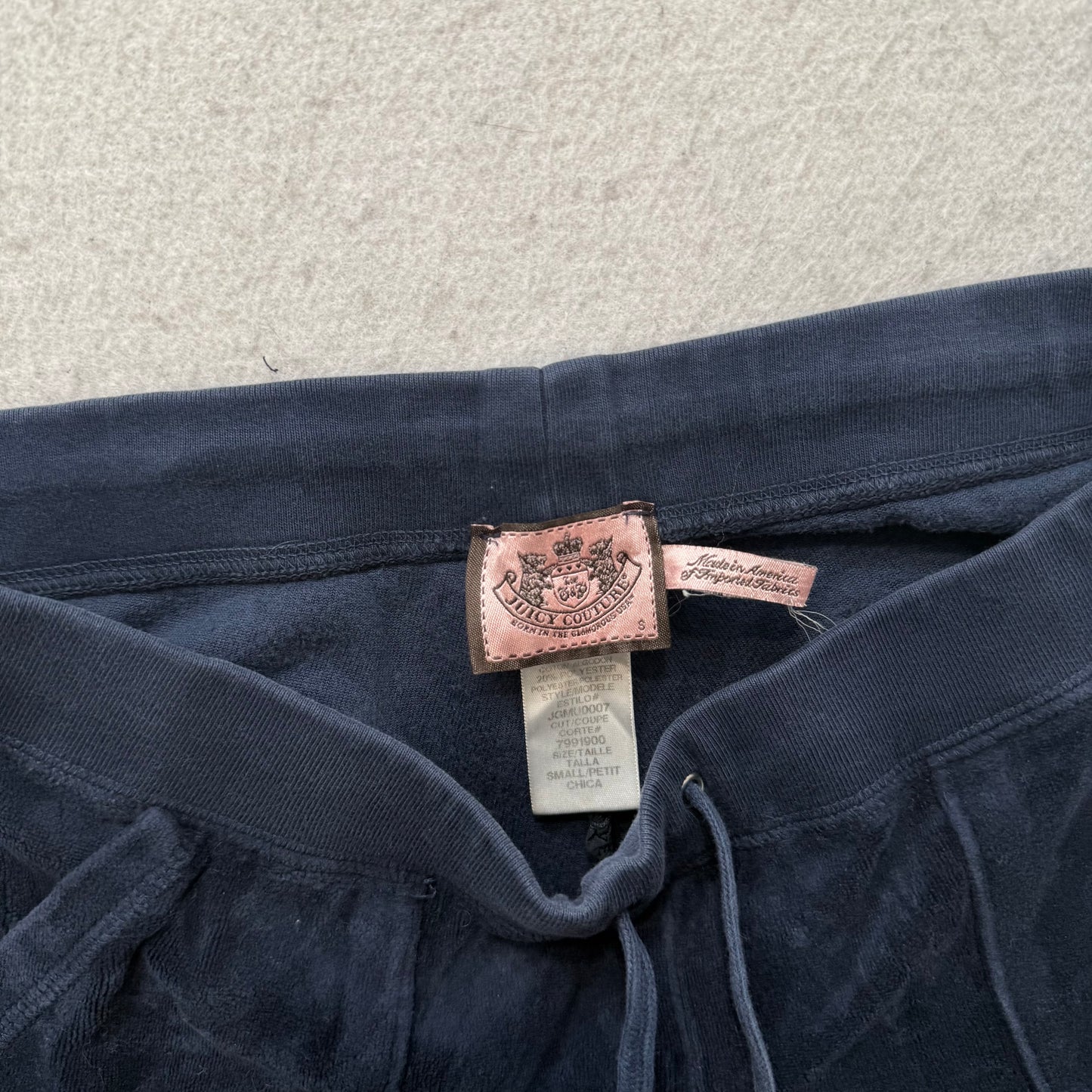 Vintage Juicy Couture Women Navy Velour Tracksuit Set Hoodie & Flare Pant Size S