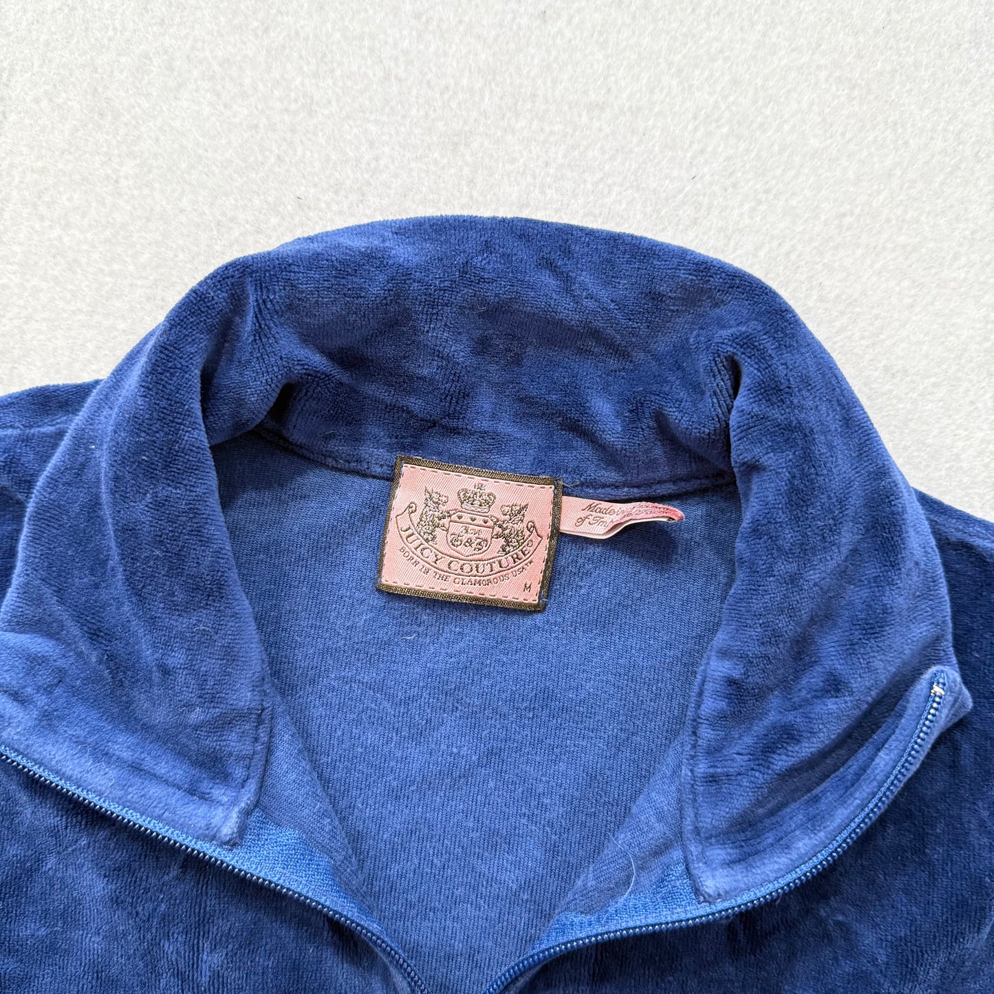 Juicy Couture Women's Midnight Navy Velour Zip Up Track Jacket High Neck Size M