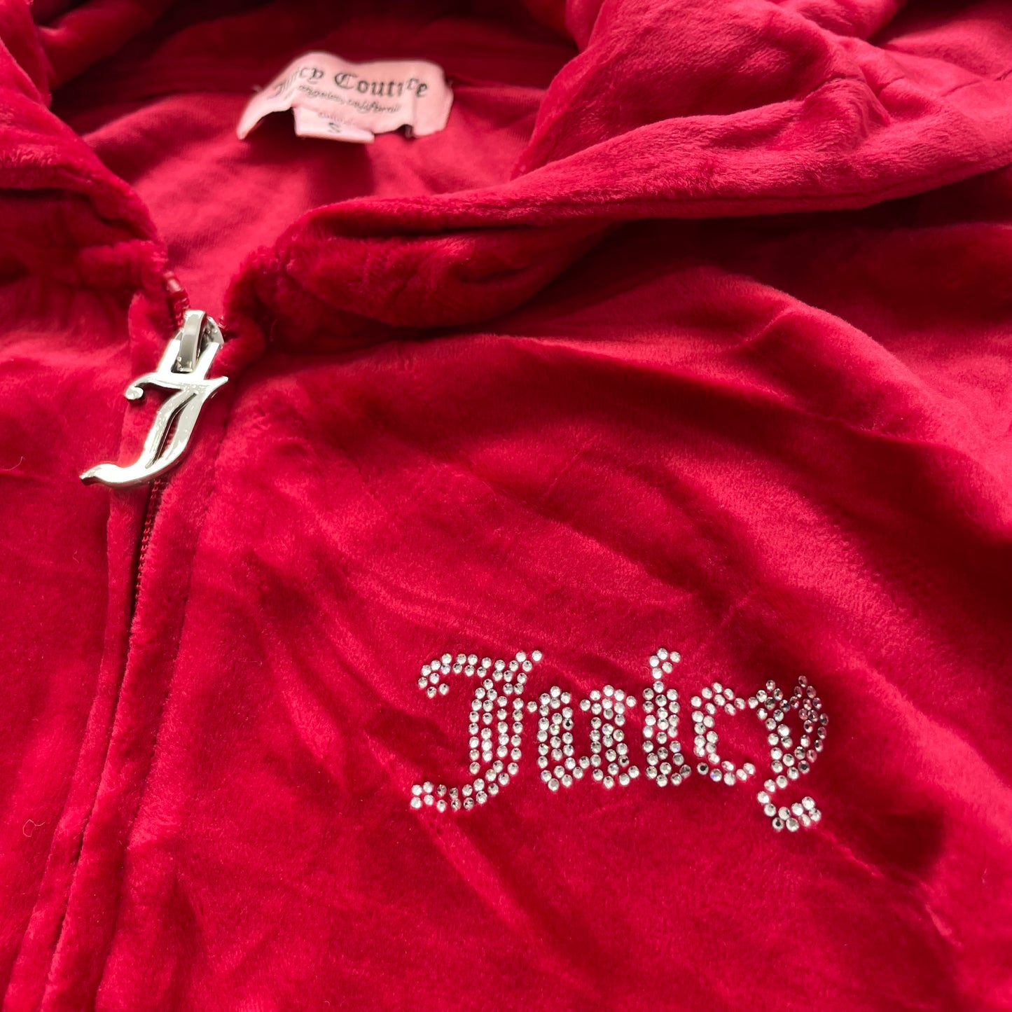 Juicy Couture Women Red Velour Tracksuit Set Zip-Up Hoodie & Flare Pant Size S/M