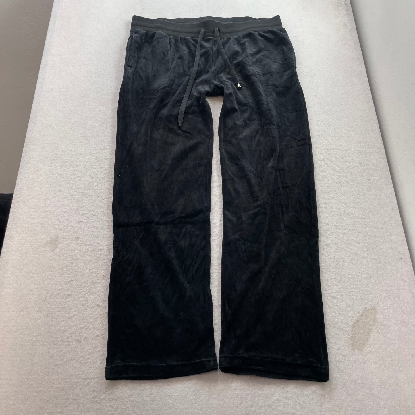 Juicy Couture Womens Black Velour Tracksuit Set Y2k Hoodie & Flared Pant Size XL